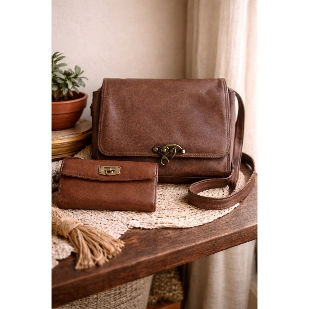 Wilsons Leather‎ Brown Crossbody Messenger Bag w Leather Wallet